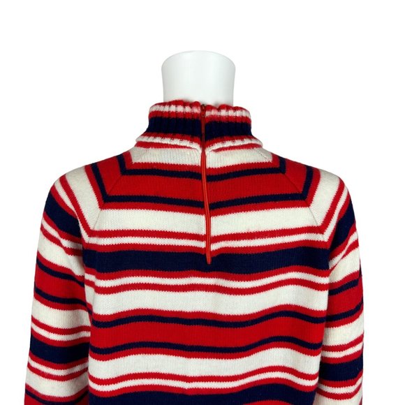 Vintage 60s Striped Sweater Mod Turtleneck Women's Neck Zip Pullover - Picture 8 of 11